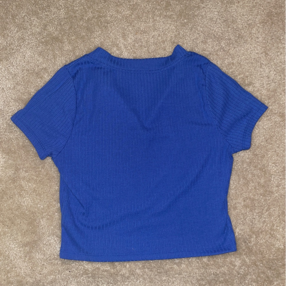 Blue Ribbed Crop Top - Picture 2 of 2